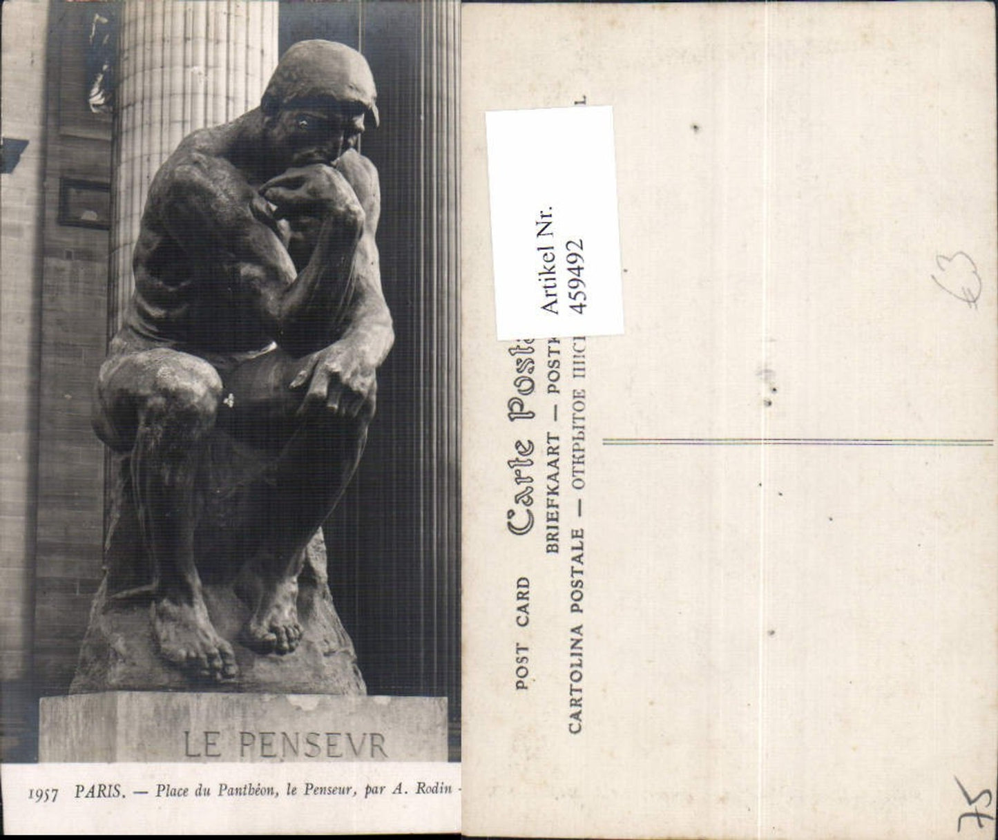 459492,Ile-de-France Paris Place de Pantheon le Penseur Statue