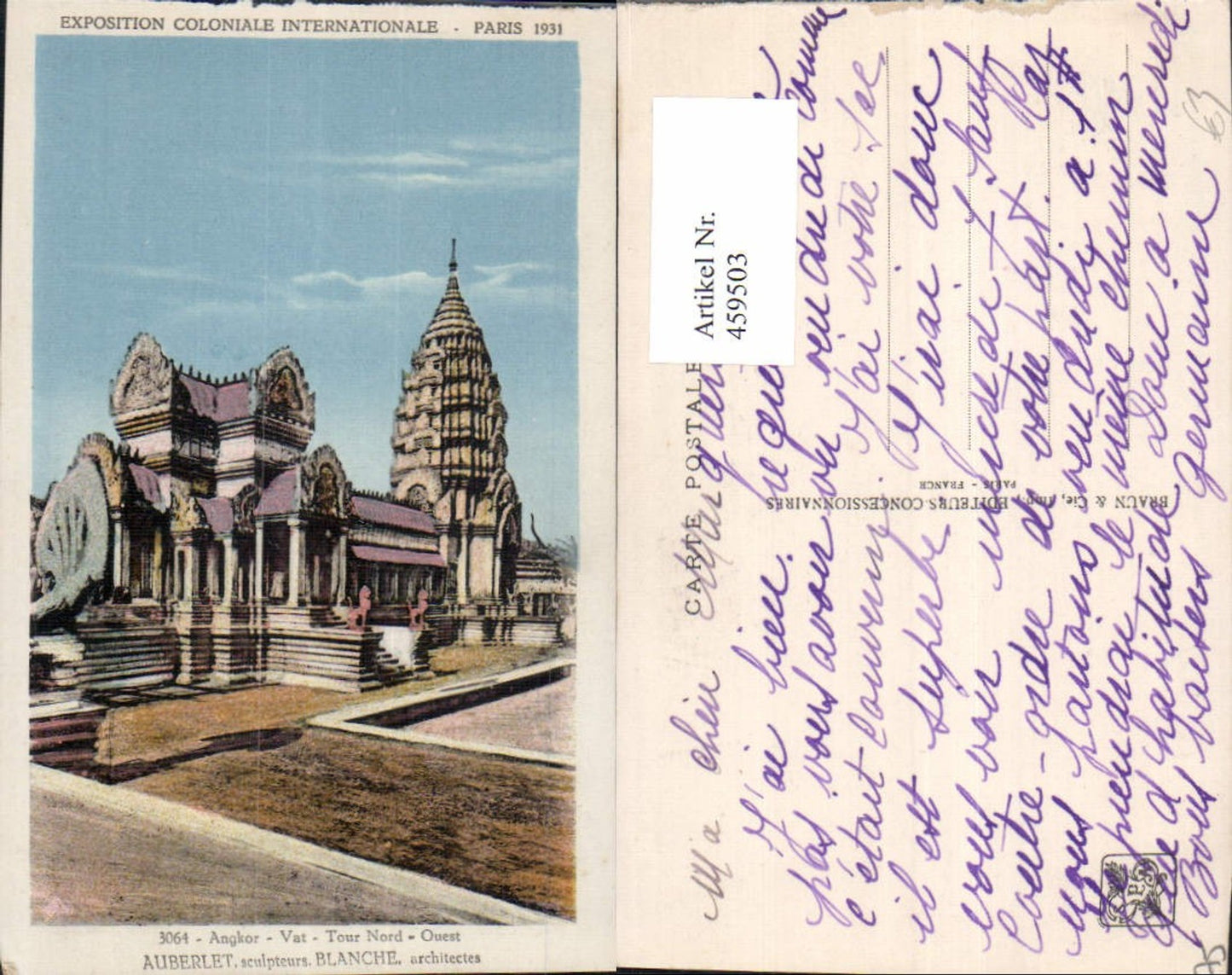459503,Ile-de-France Paris Angkor Vat Tour Nord Ouest Auberlet Tempel Weltausstellung 1931