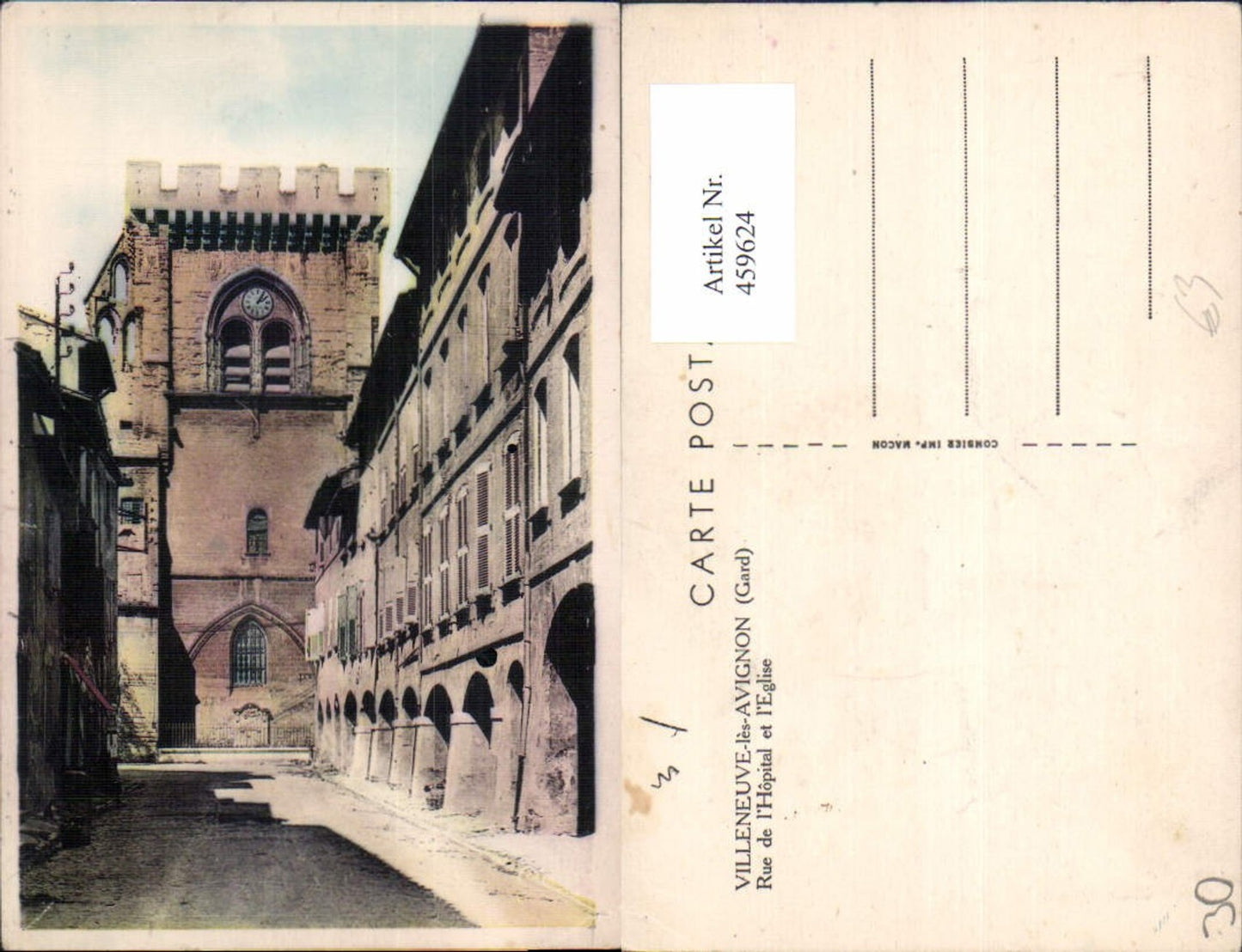 459624,Languedoc-Roussillon Gard Villeneuve-les-Avignon Rue de l Hopital et l Eglise Kirche