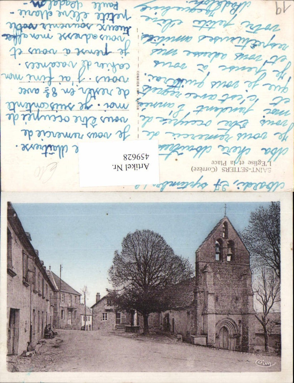 459628,Limousin Correze Saint-Setiers L Eglise et la Place Kirche