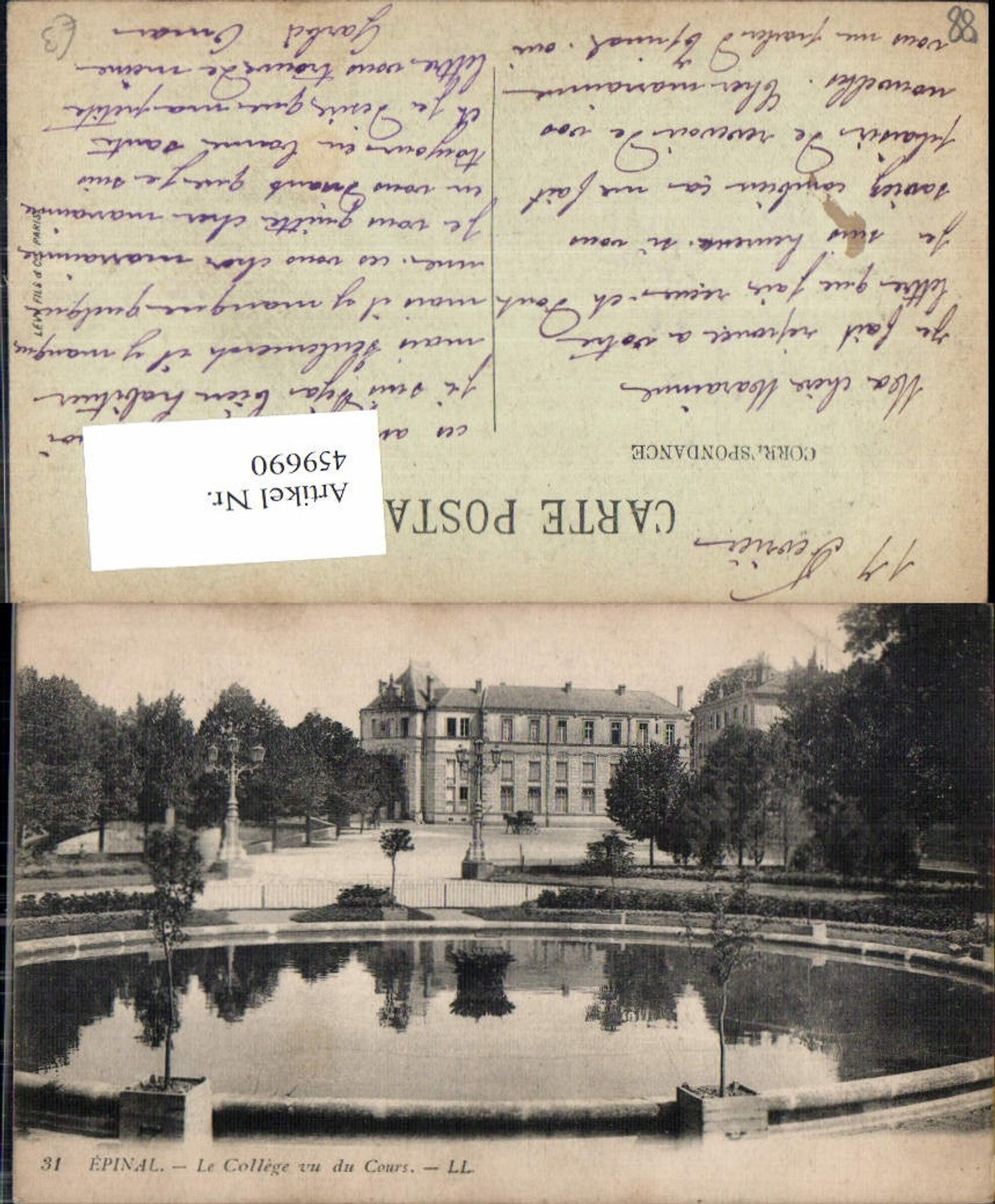 459690,Lothringen Vosges Epinal Le College vu du Cours Brunnen