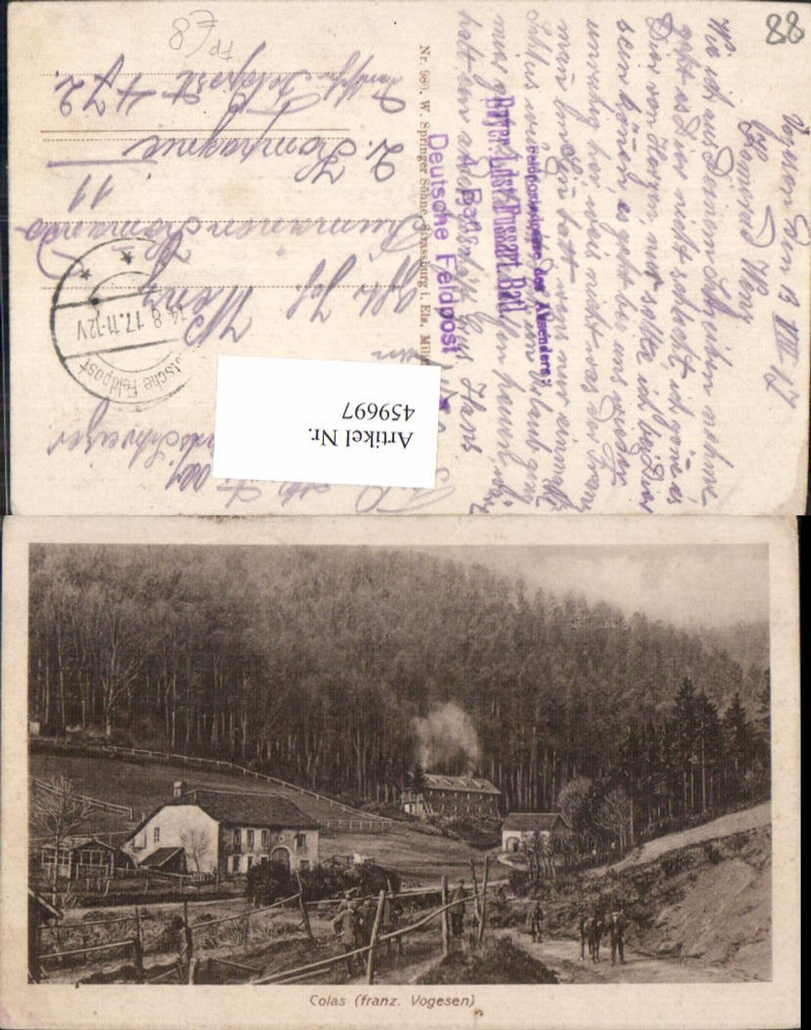 459697,Lothringen Vosges Colas Soldaten FP Bayer. Ldst. Fussart. Batl. 4. Battr.
