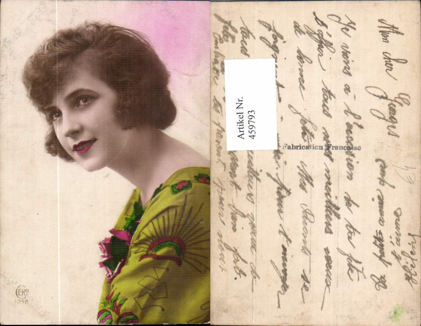 459793,Frau Portrait Lippenstift French Edwardian Girl Profile Pose Postcard