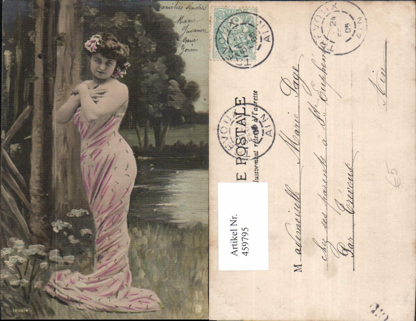 459795,Frau Kleid Blumen Haar Edwardian Girl Risque Beauty Lady Photo Postcard