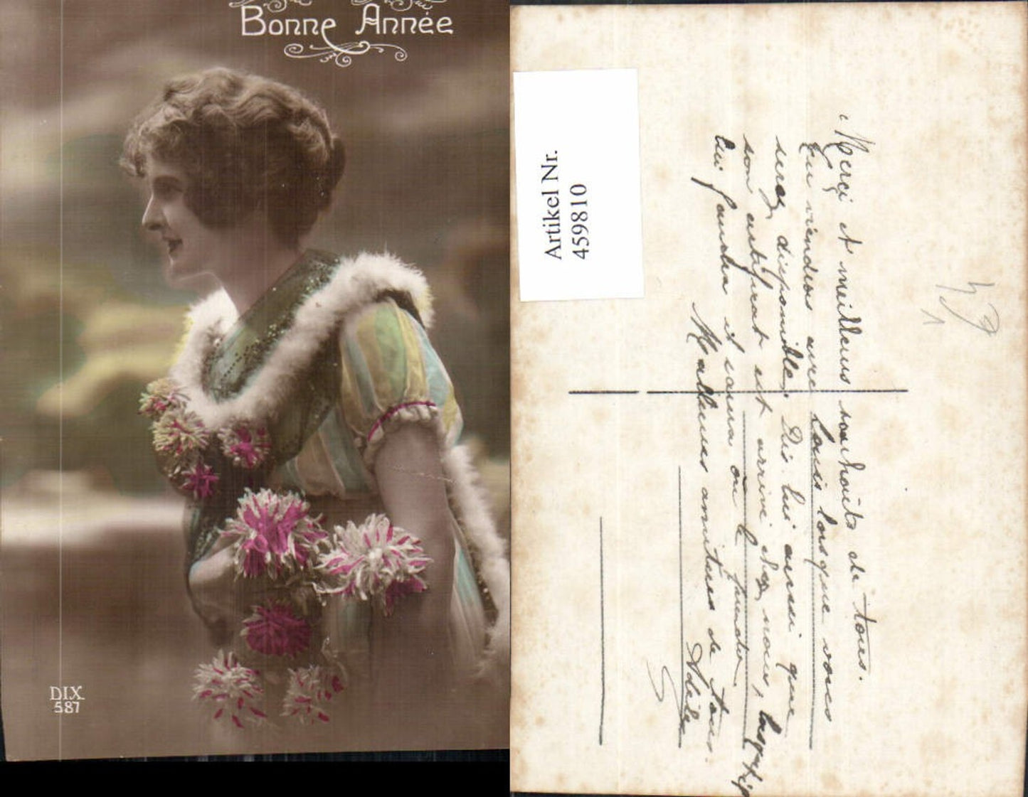 459810,Frau Pelzstola Edwardian Girl Fashion Mode Photo Postcard pub DIX 587