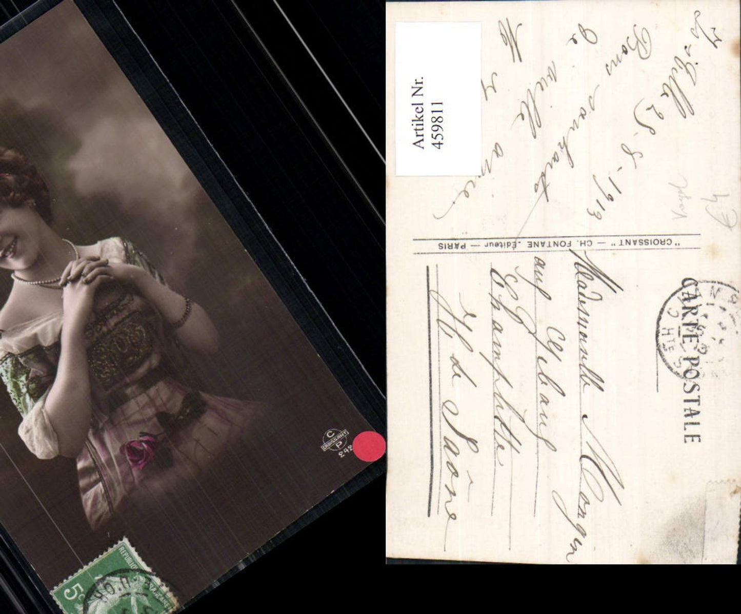 459811,Frau Perlenkette Haarband Vogel Edwardian Girl Fashion Mode Photo Postcard
