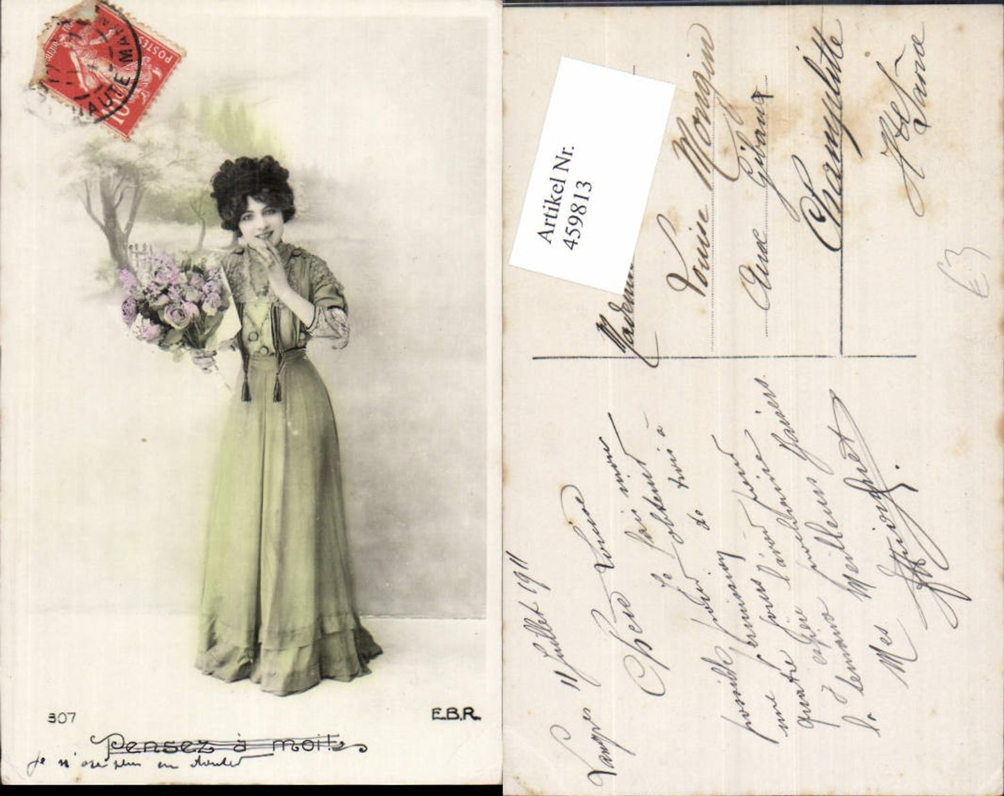 459813,Frau Blumenstrauß Edwardian Girl Fashion Mode Photo Postcard