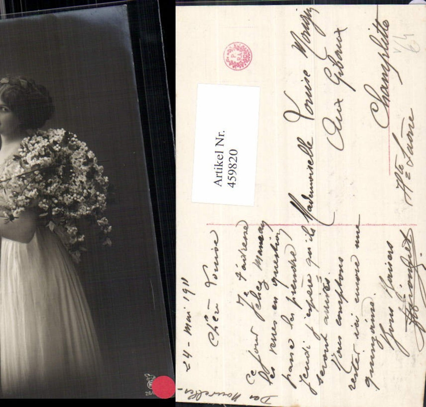 459820,Frau Blumen Blütenzweig Edwardian Girl Fashion Mode Photo Postcard pub RPH 2661/1