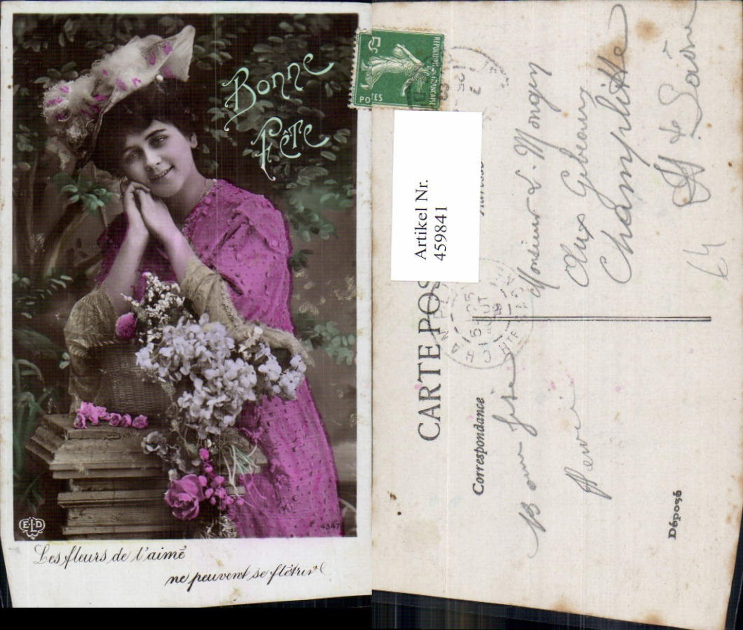 459841,Frau Hat Hut Hutmode Blumen Edwardian Girl Fashion Mode Photo Postcard