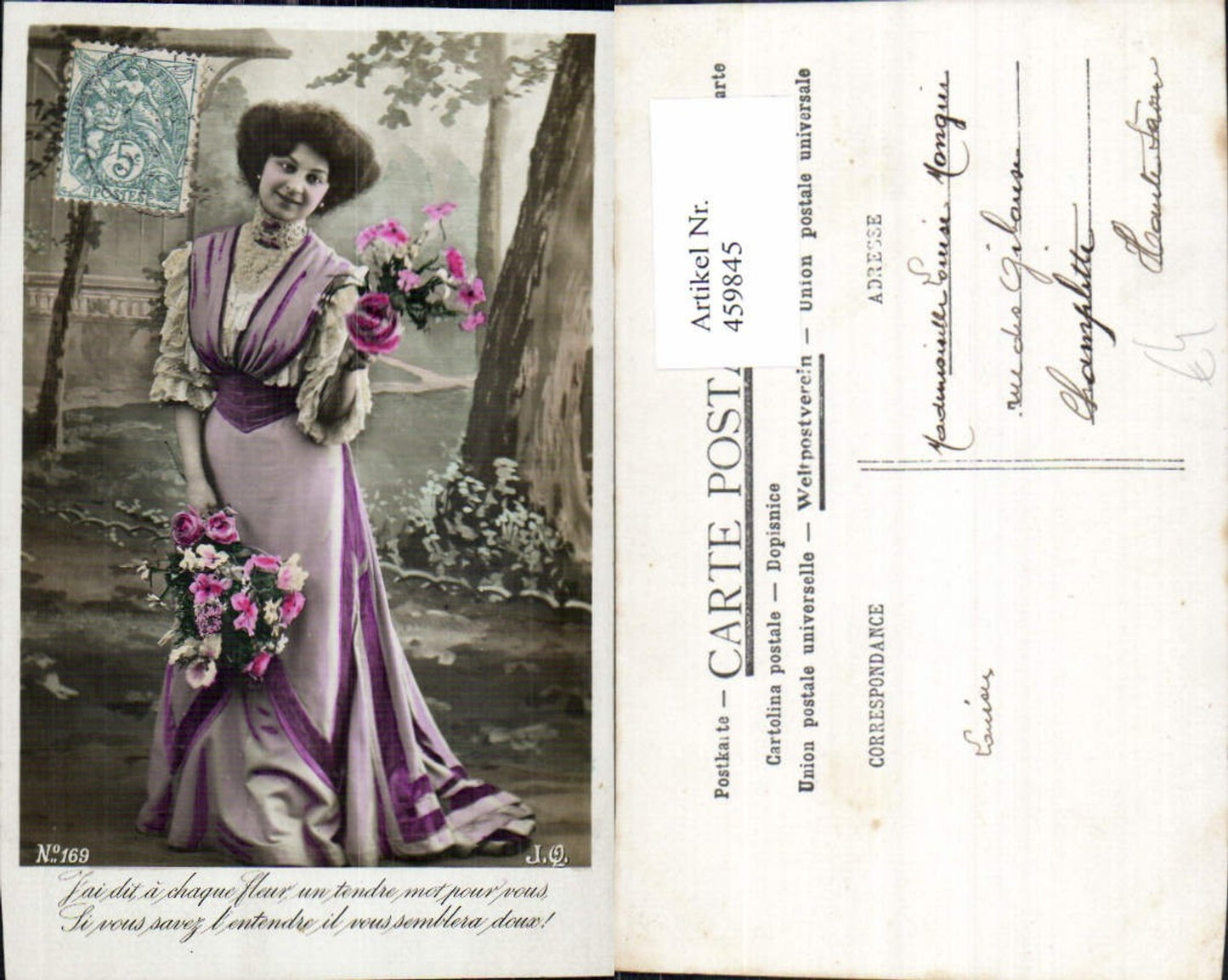 459845,Frau Blumenstrauß Edwardian Girl Fashion Mode Photo Postcard