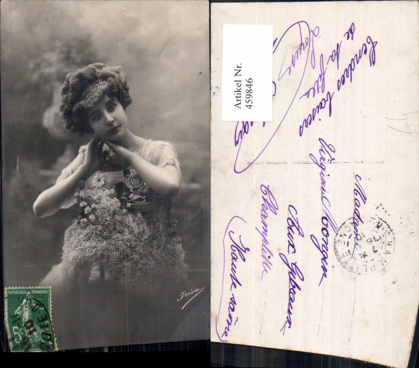459846,Frau Haarschmuck Blumen Edwardian Girl Fashion Mode Photo Postcard
