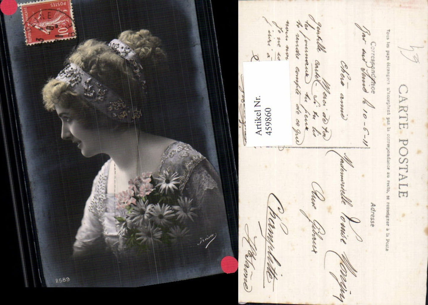 459860,Frau Haarband Schmuck Edwardian Girl Fashion Mode Photo Postcard