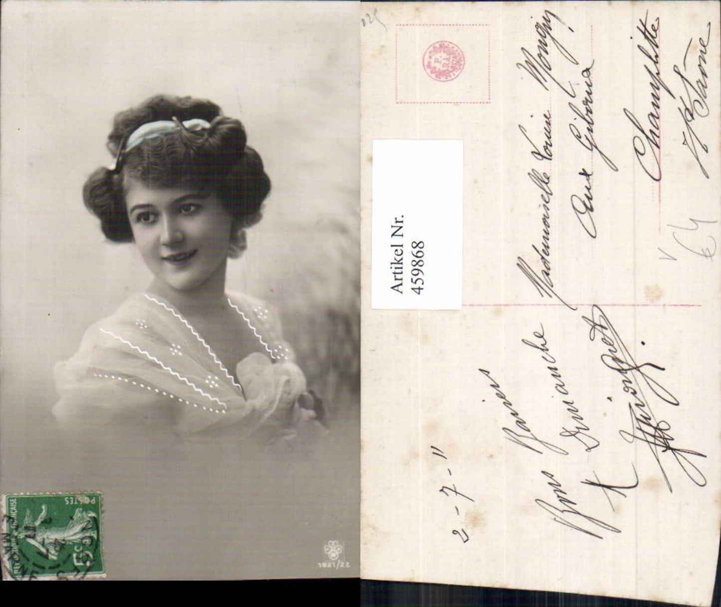 459868,Frau Haarband Edwardian Girl Fashion Mode Photo Postcard pub RPH SBW 1921/22