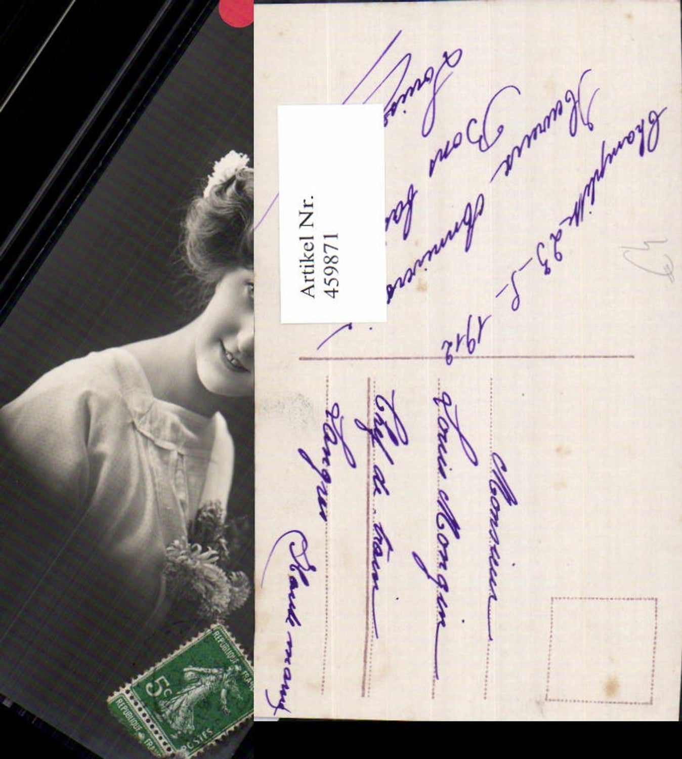 459871,Frau Blumen i. Haar Edwardian Girl Fashion Mode Photo Postcard