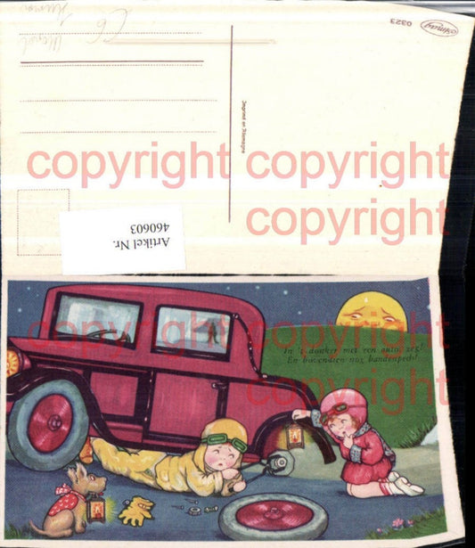 460603,Künstler AK Kinder Auto Reifen Hund Mondgesicht Humor