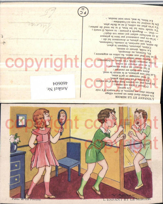 460604,Künstler AK V. Spahn Enfant et Miroir Kinder Spiegel Humor