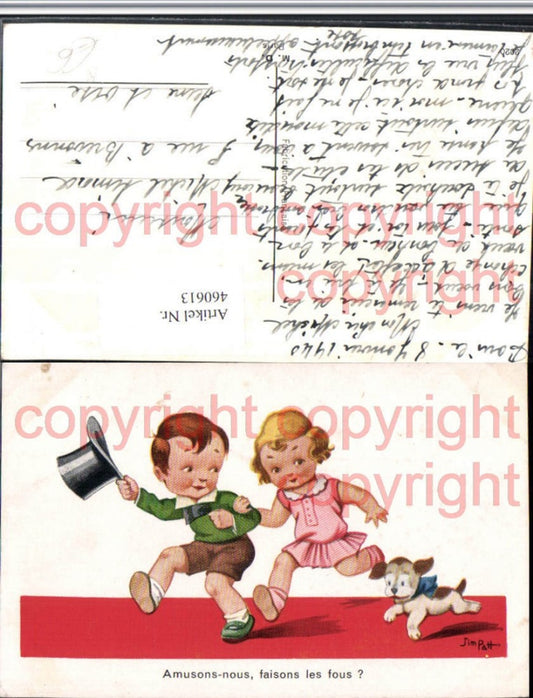 460613,Künstler AK Jim Patt Kinder Zylinder Hund Humor