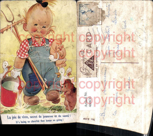 460633,Künstler AK Taylor Kind Bauer Eimer Ferkel Tiere Humor