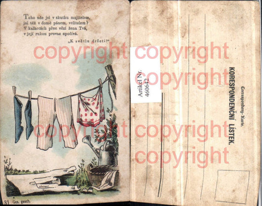 460642,Künstler AK Wäsche Leine Gießkanne Humor