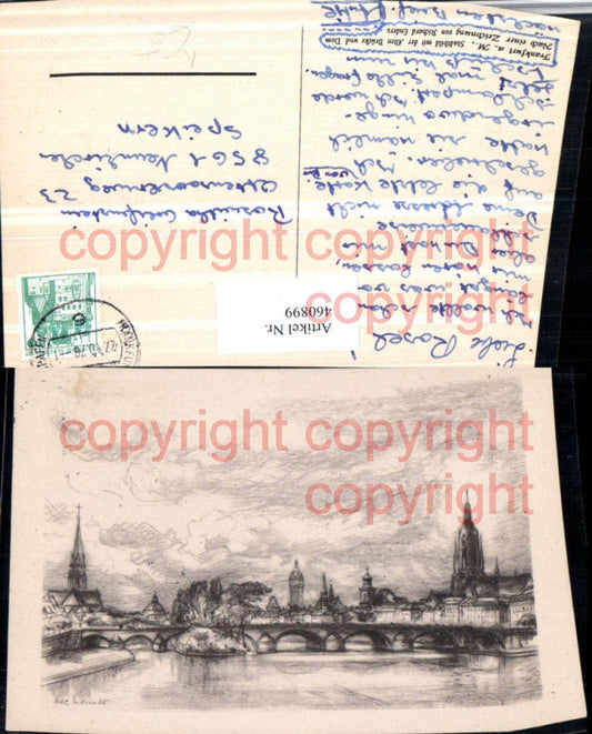 460899,Künstler AK Richard Enders Frankfurt am Main Teilansicht Brücke