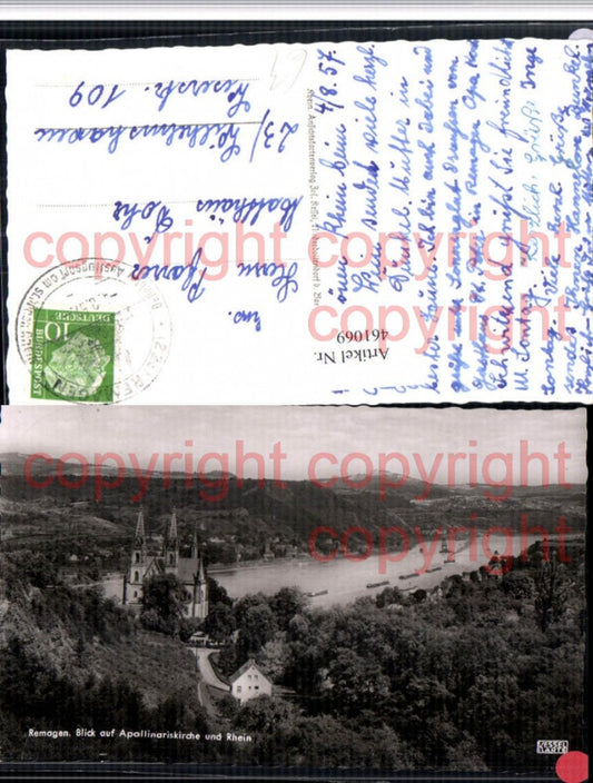 461069,Remagen Apollinariskirche Kirche m. Rhein Fluss