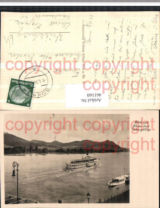 461160,Blick auf Rhein u. Siebengebirge b. Königswinter Dampfer