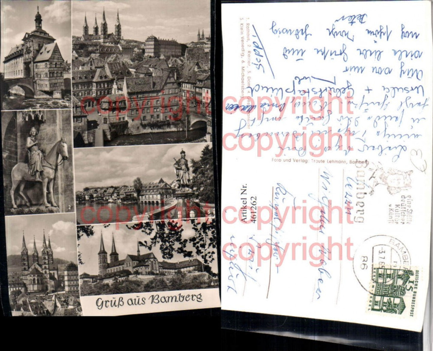 461262,Bamberg Teilansicht Rathaus Reiter Kirche Mehrbildkarte