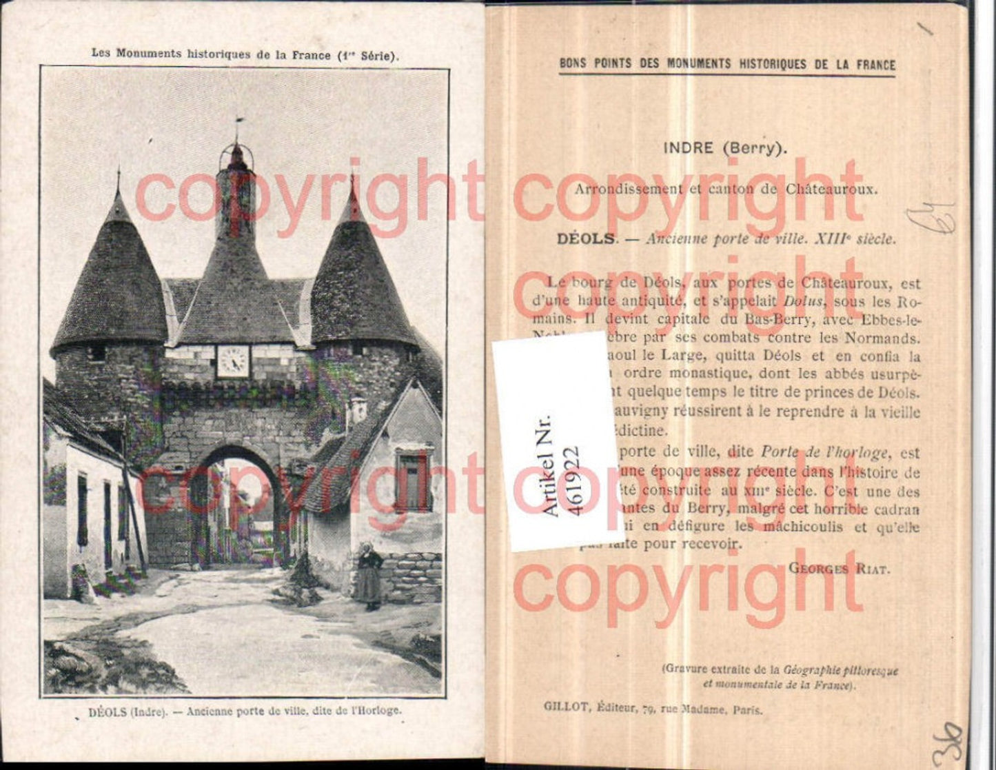 461922,Centre Indre Deols Porte de Ville Horloge Uhr Tor