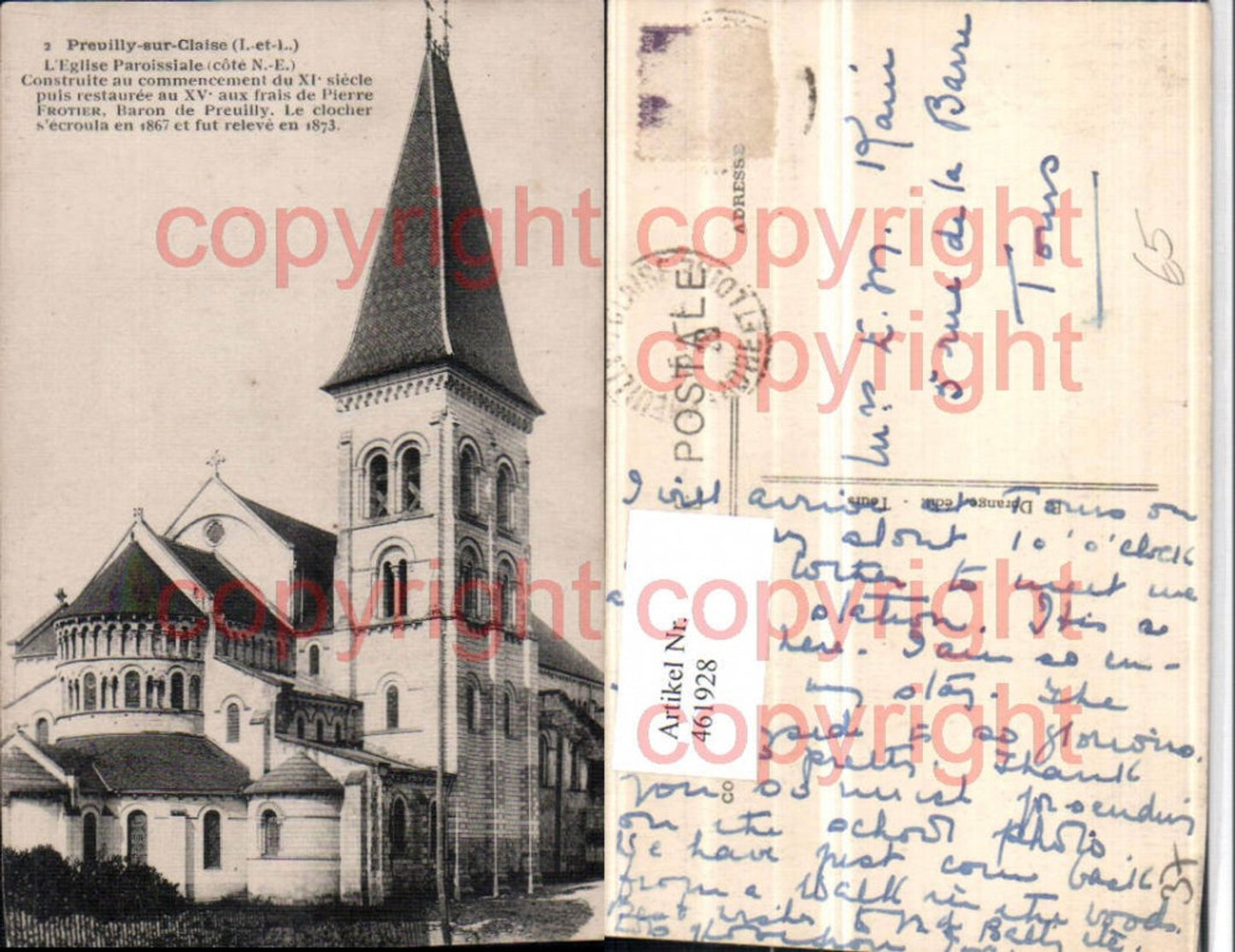 461928,Centre Indre-et-Loire Preuilly-sur-Claise Eglise Paroissiale Kirche