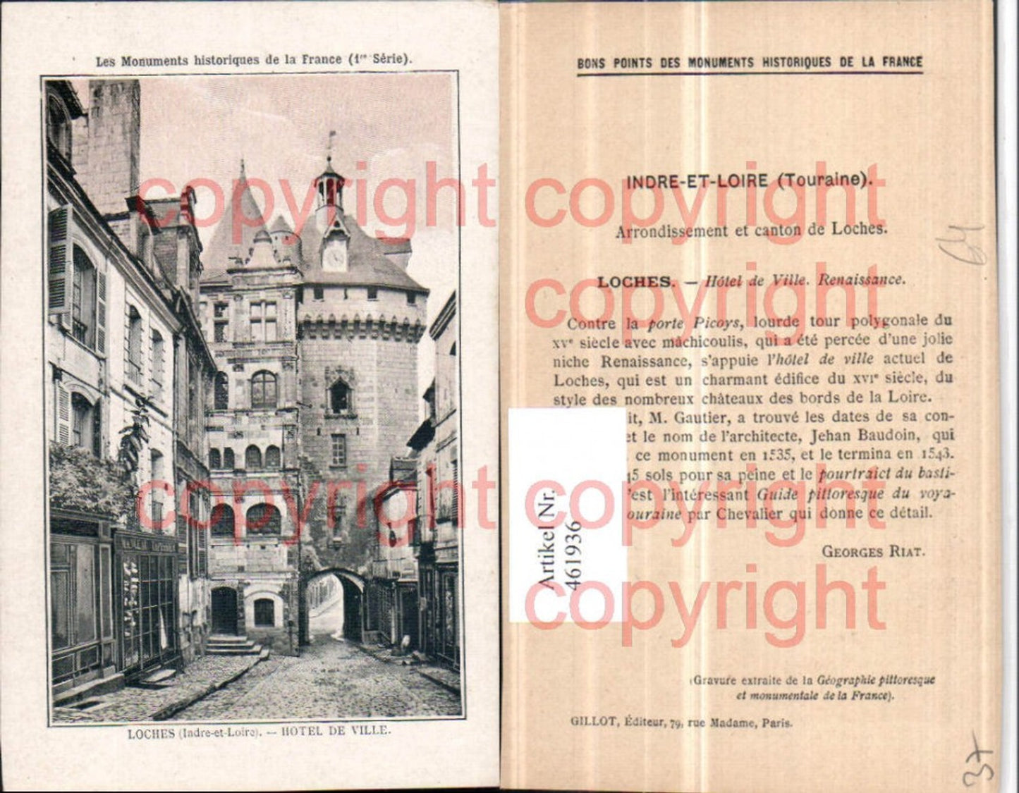 461936,Centre Indre-et-Loire Loches Hotel de Ville Rathaus Partie