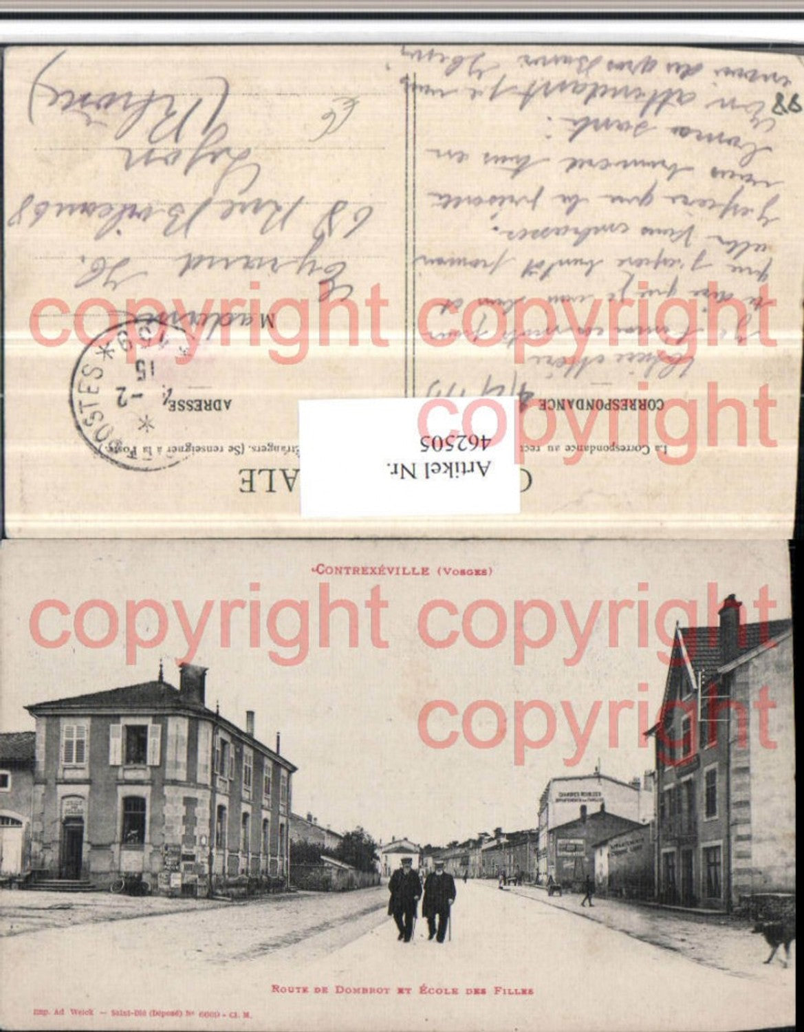 462505,Lothringen Vosges Contrexeville Route Dombrot et Ecole Filles Schule