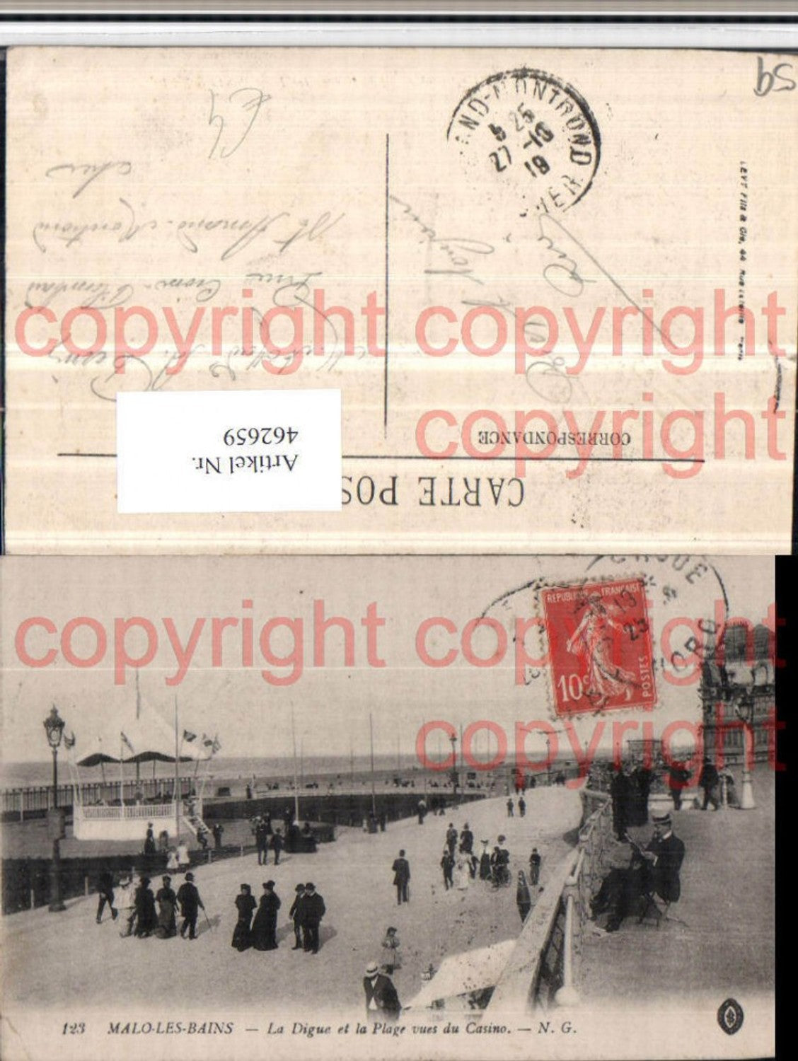 462659,Nord-Pas-de-Calais Nord Malo-les-Bains Digue et Plage vues du Casino