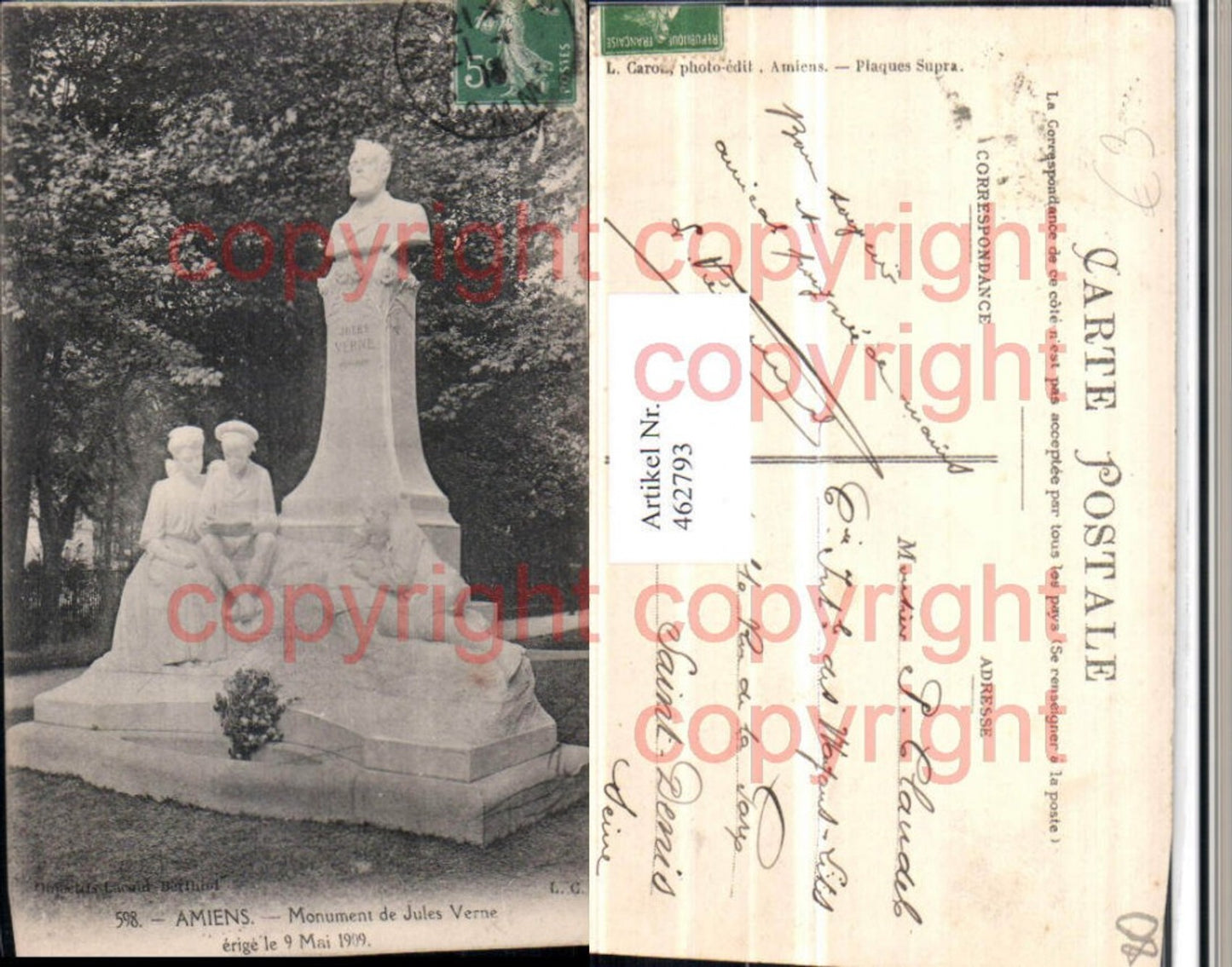 462793,Picardie Somme Amiens Monument Jules Verne Büste