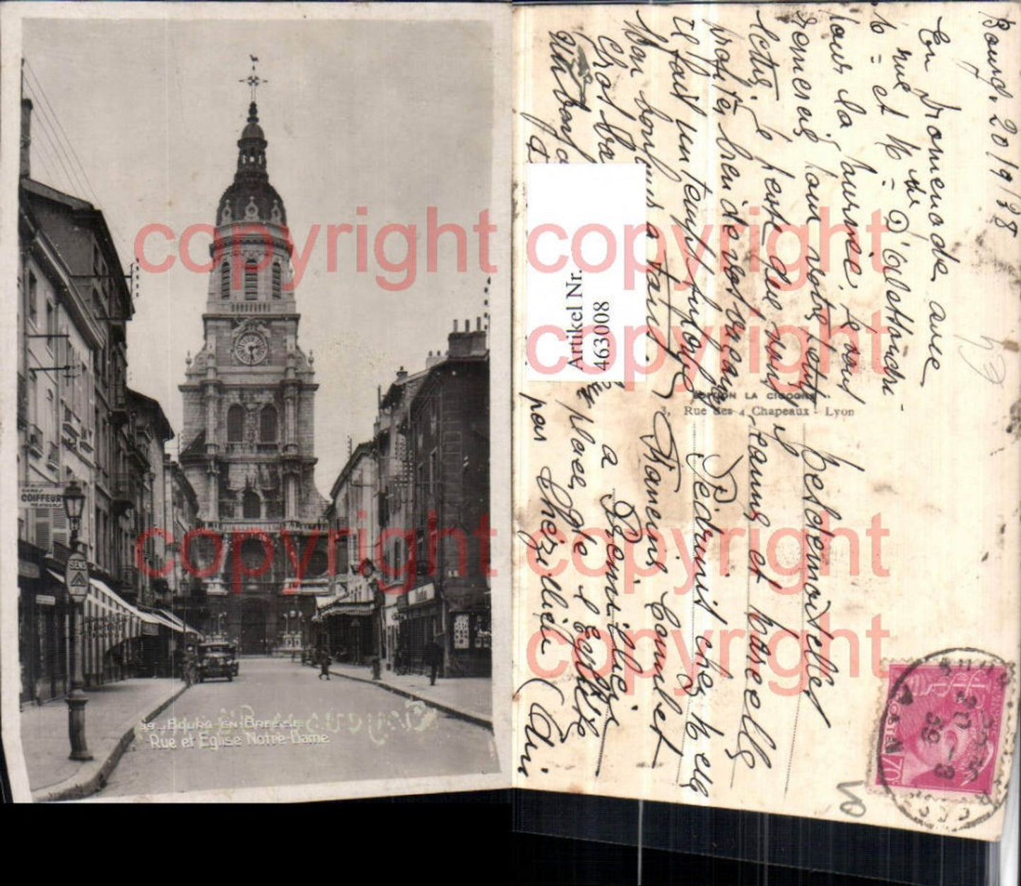 463008,Rhone-Alpes Ain Bourg-en-Bresse Rue et Eglise Notre-Dame Kirche
