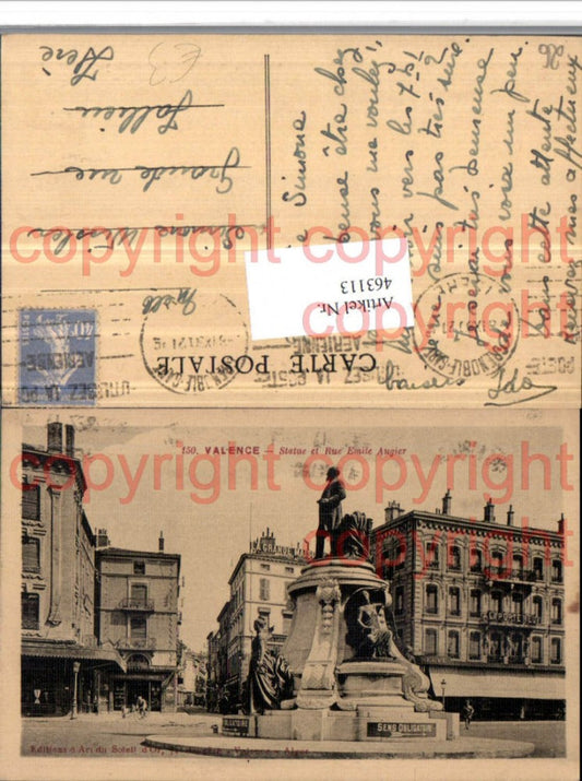 463113,Rhone-Alpes Drome Valence Statue et Rue Emile Augier Denkmal