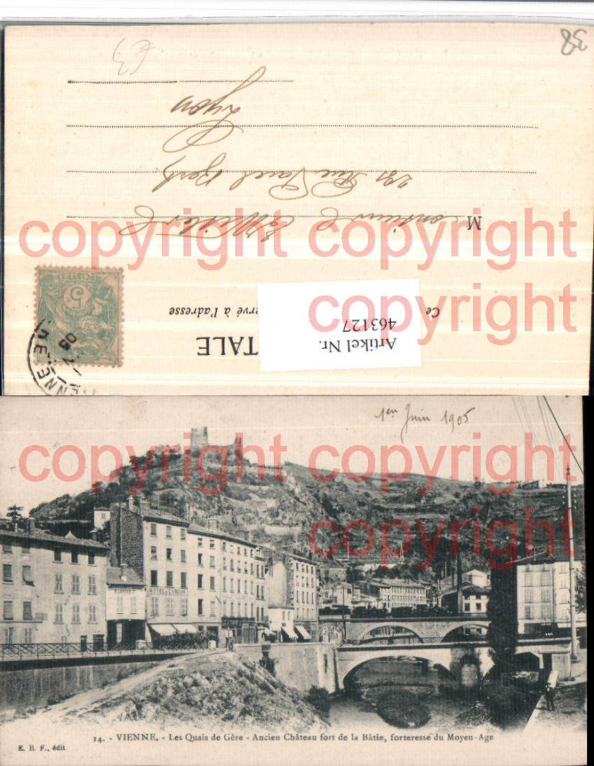 463127,Rhone-Alpes Isere Vienne Quais de Gere Chateau fort Batie Brücken