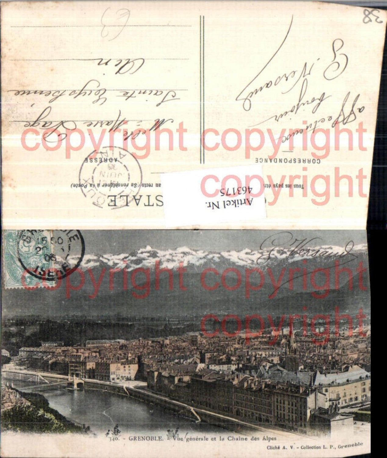 463175,Rhone-Alpes Isere Grenoble Vue generale et Alpes Totale Bergkulisse