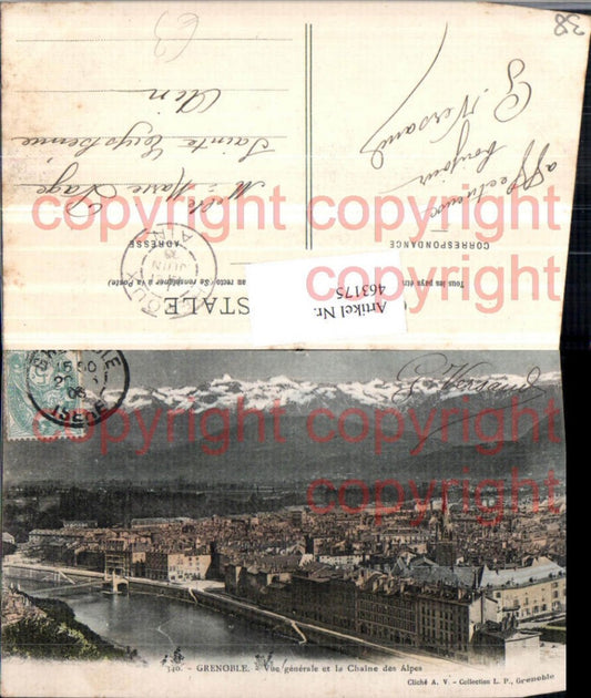 463175,Rhone-Alpes Isere Grenoble Vue generale et Alpes Totale Bergkulisse
