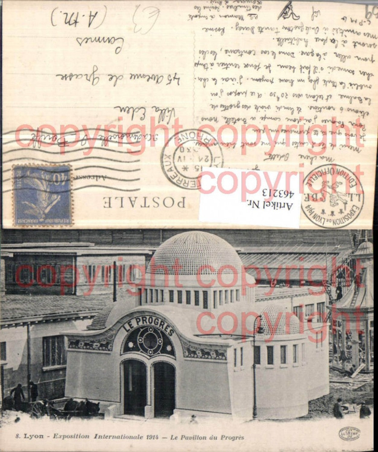 463213,Rhone-Alpes Rhone Lyon Exposition Internationale 1914 Pavillon Progres