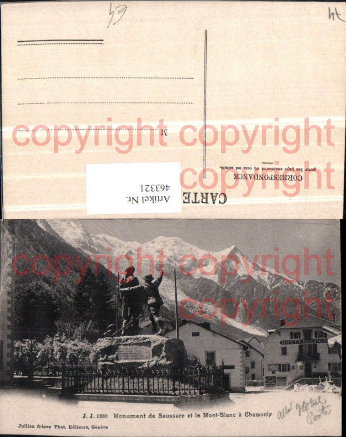 463321,Rhone-Alpes Haute-Savoie Chamonix Monument Saussure et Mont-Blanc Bergkulisse