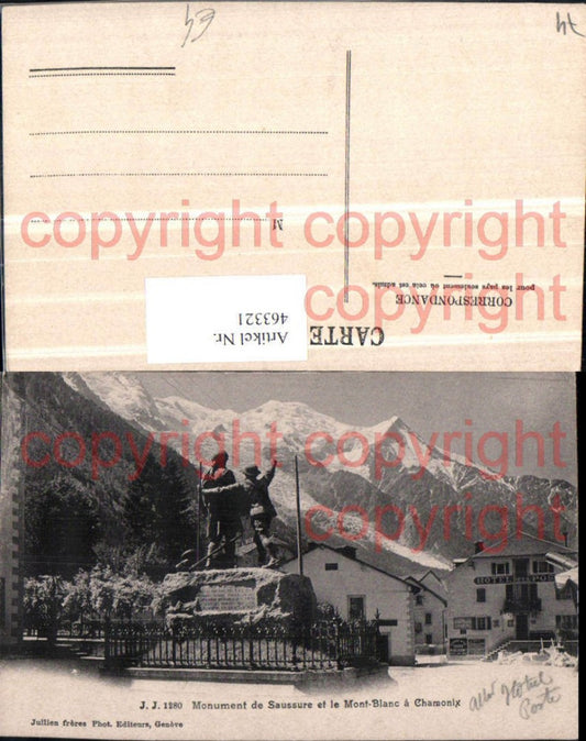 463321,Rhone-Alpes Haute-Savoie Chamonix Monument Saussure et Mont-Blanc Bergkulisse