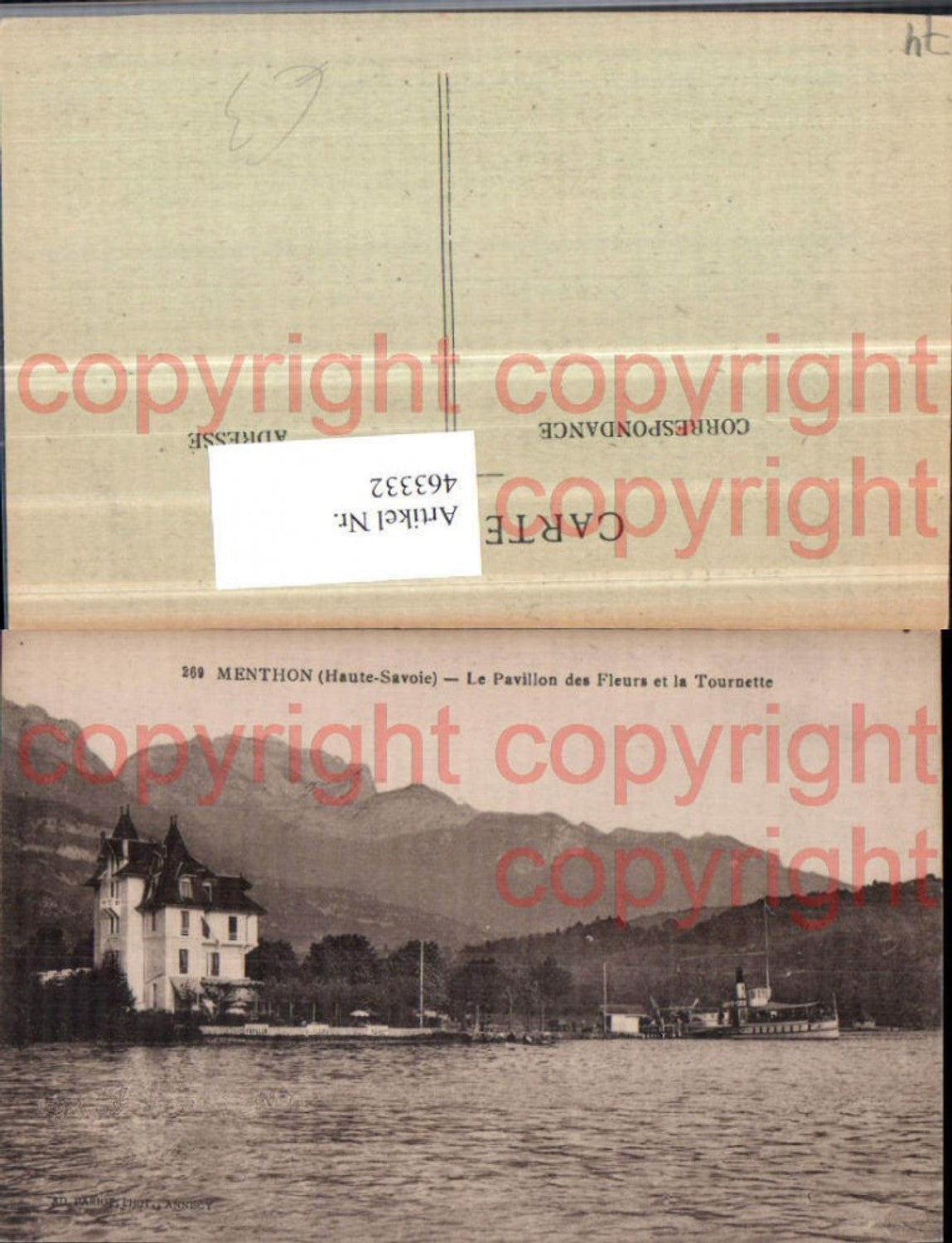 463332,Rhone-Alpes Haute-Savoie Menthon Pavillon des Fleurs et Tournette Bergkulisse