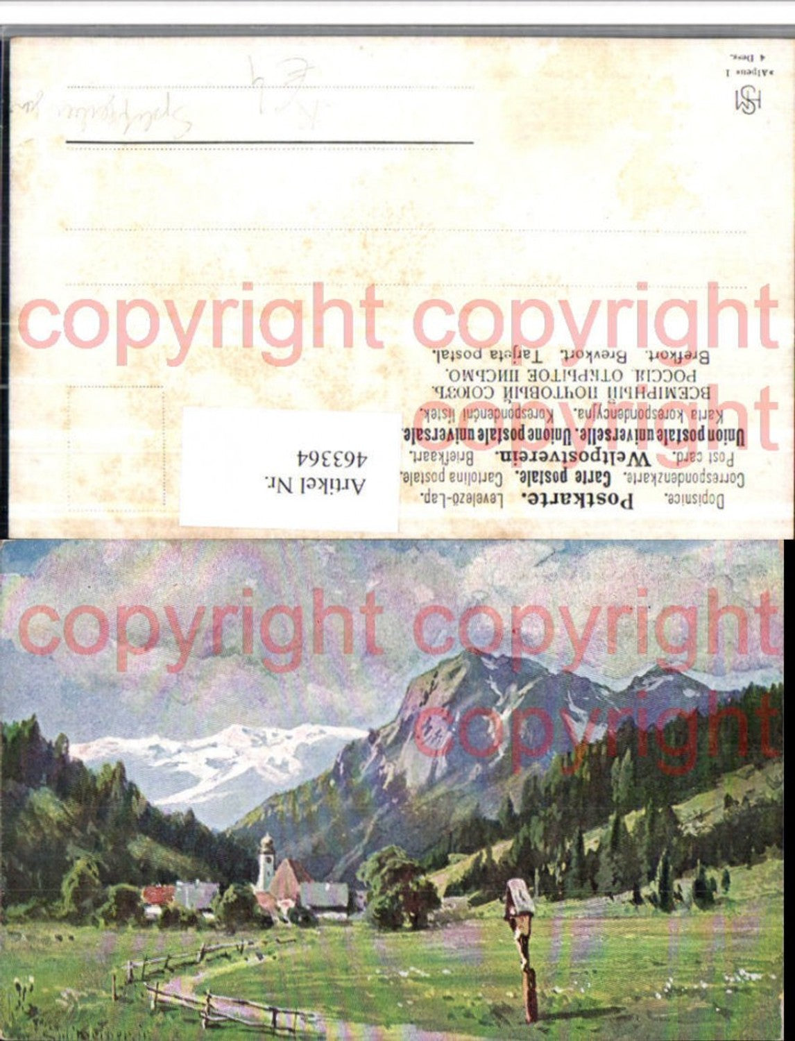 463364,Künstler AK Splitgerber jr. Landschaft Dorf Wegkreuz Bergkulisse