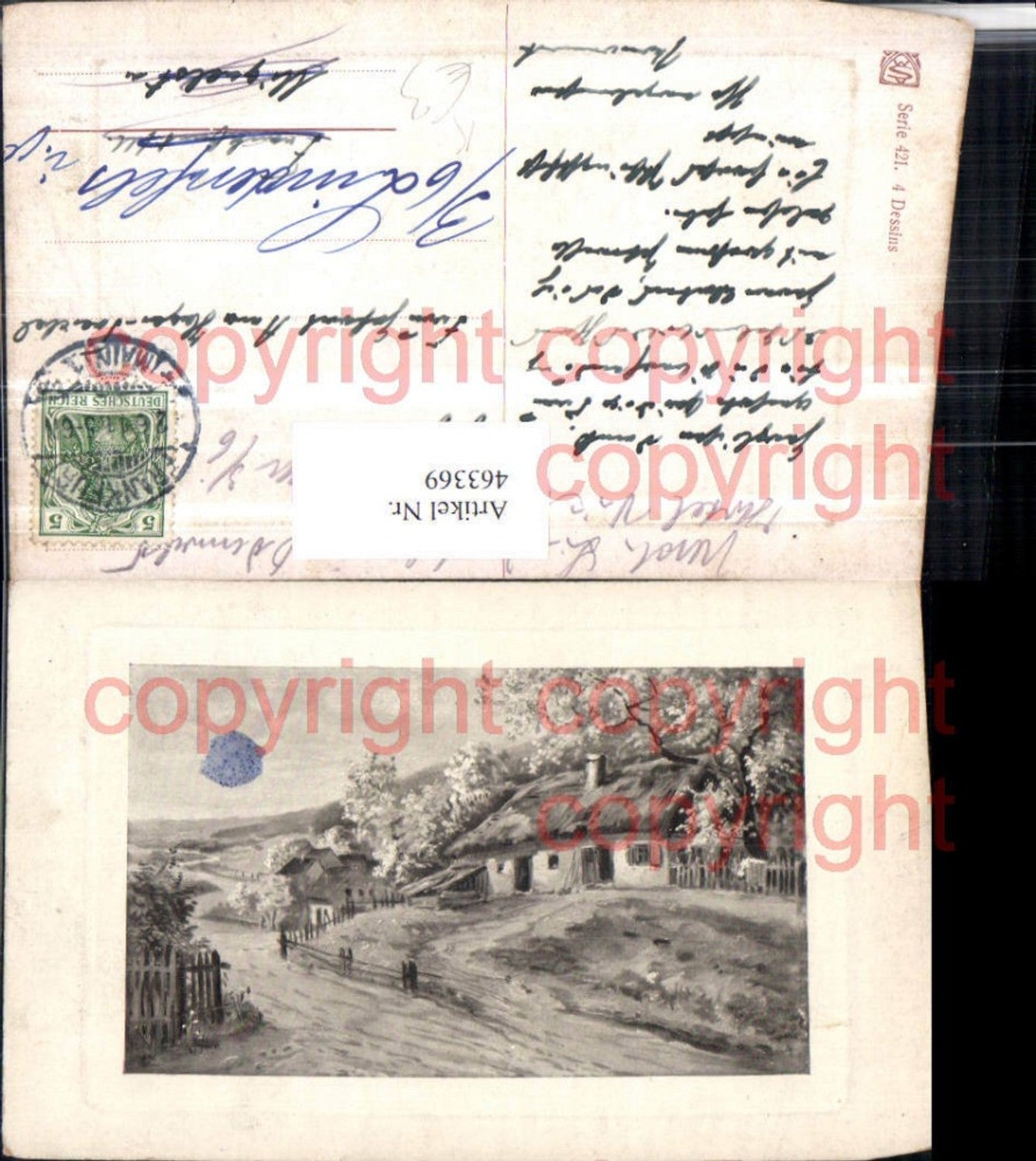 463369,Künstler AK Landschaft Haus Baumblüte Präge Passepartout