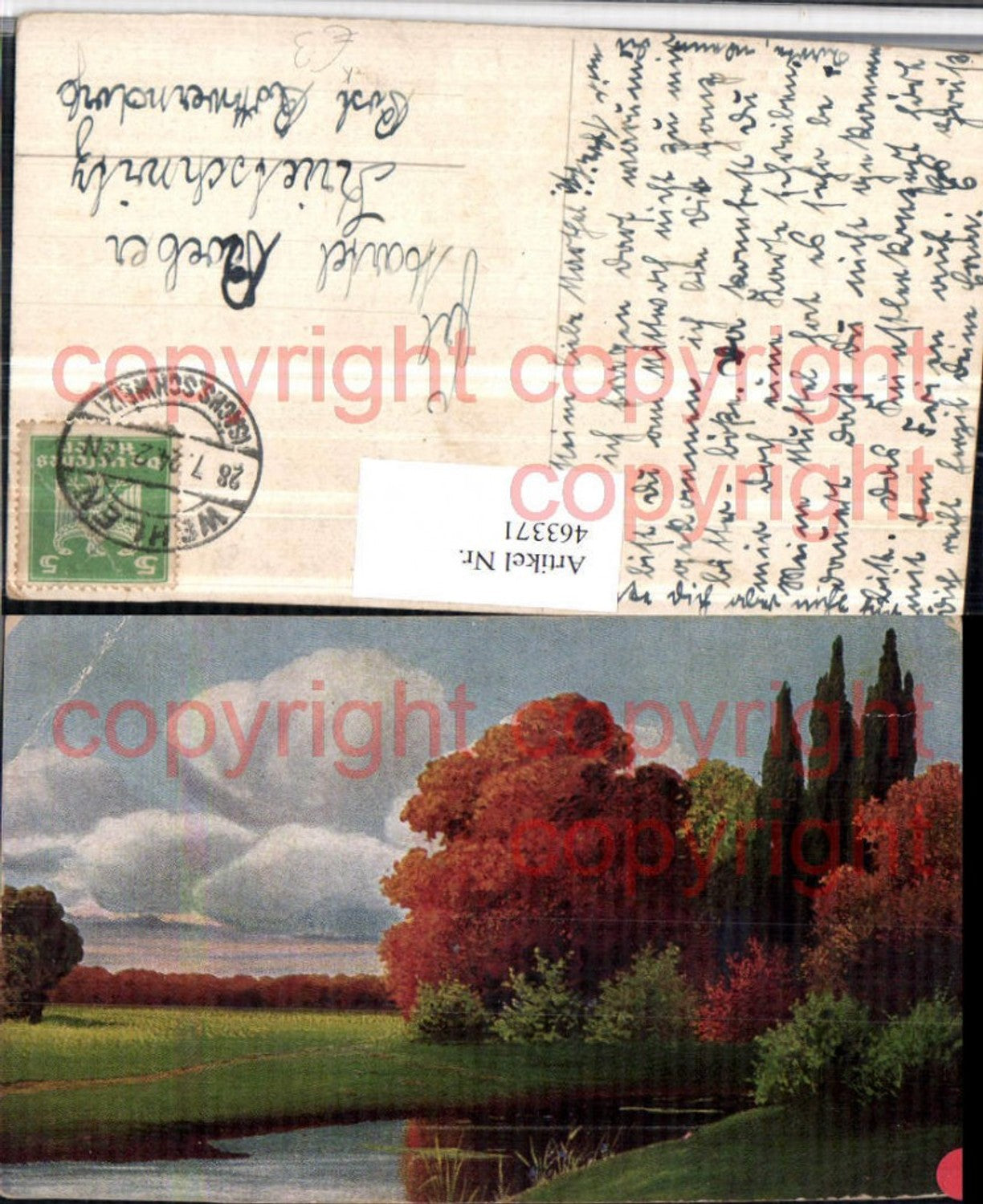 463371,Künstler AK Landschaft Bach Bäume