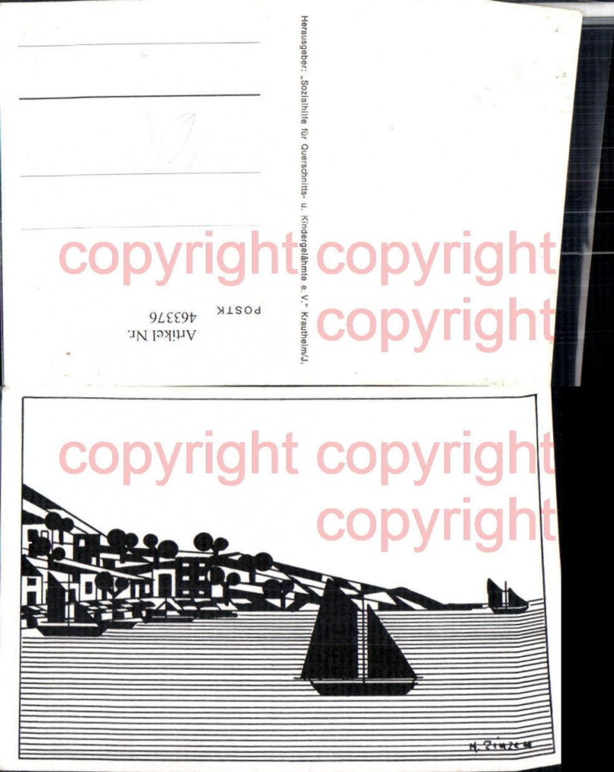 463376,Künstler AK Segelboote Boote pub Sozialhilfe Kindergelähmte Krautheim