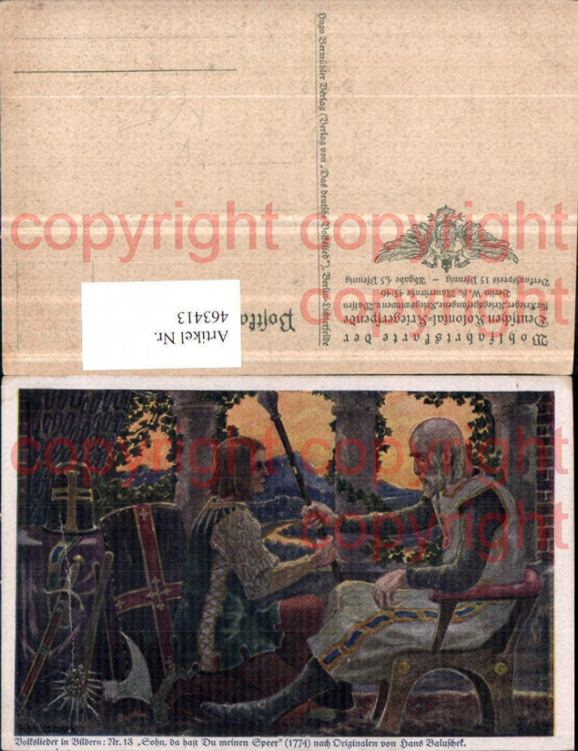 463413,Künstler AK Hans Baluschek Volkslied Vater Sohn Speer pub Hugo Bermühler