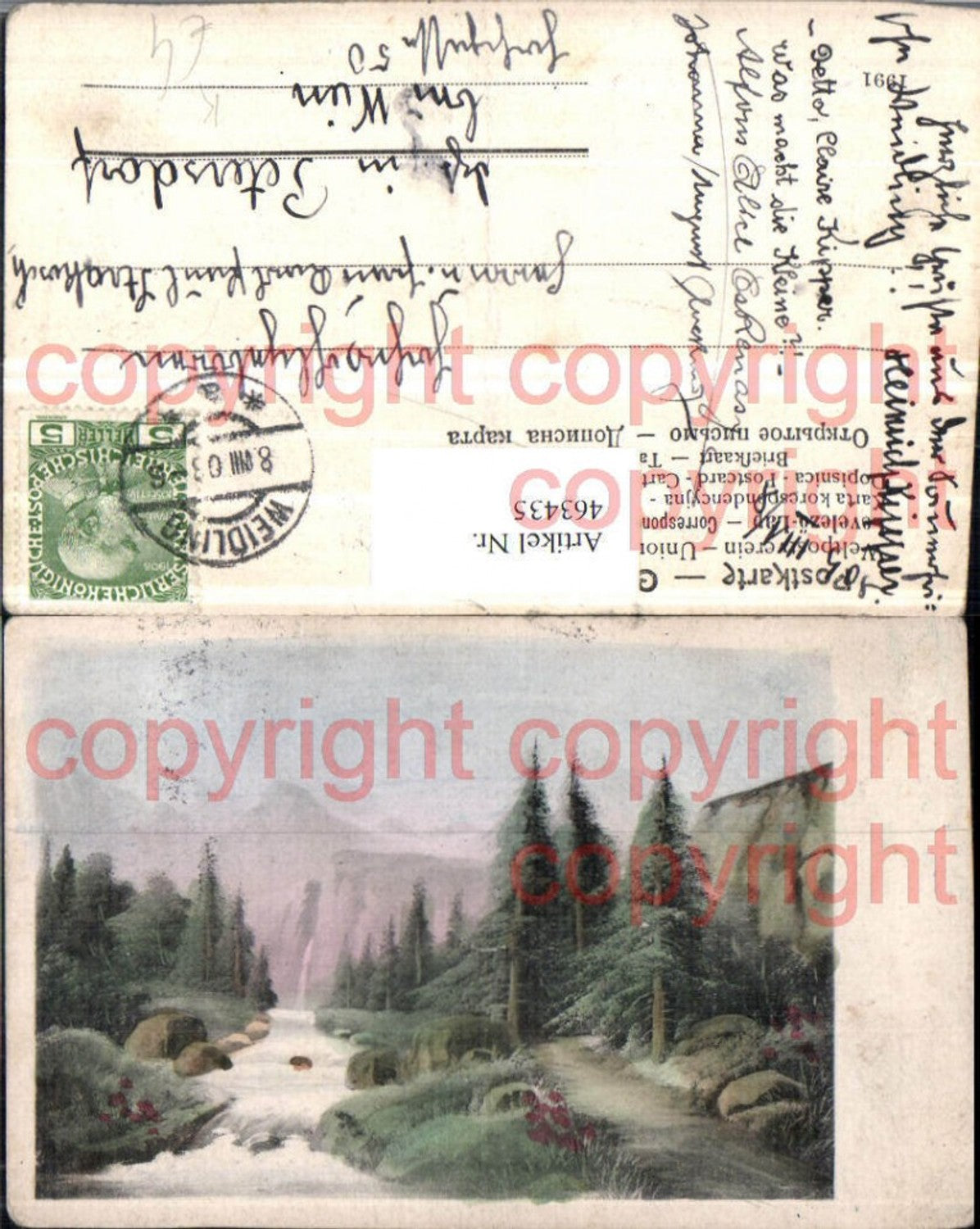 463435,Künstler AK Landschaft Fluss Wald