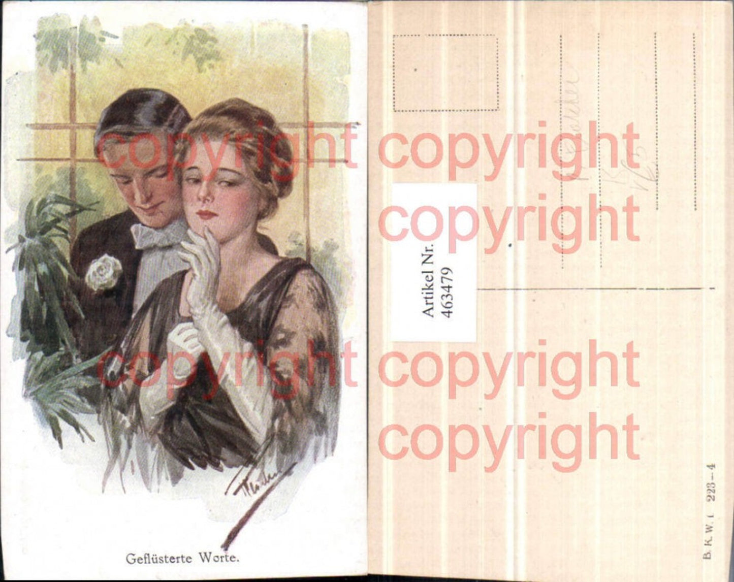 463479,Künstler AK P. Flatcher Geflüsterte Worte Paar Liebe pub B.K.W.I. 223/4