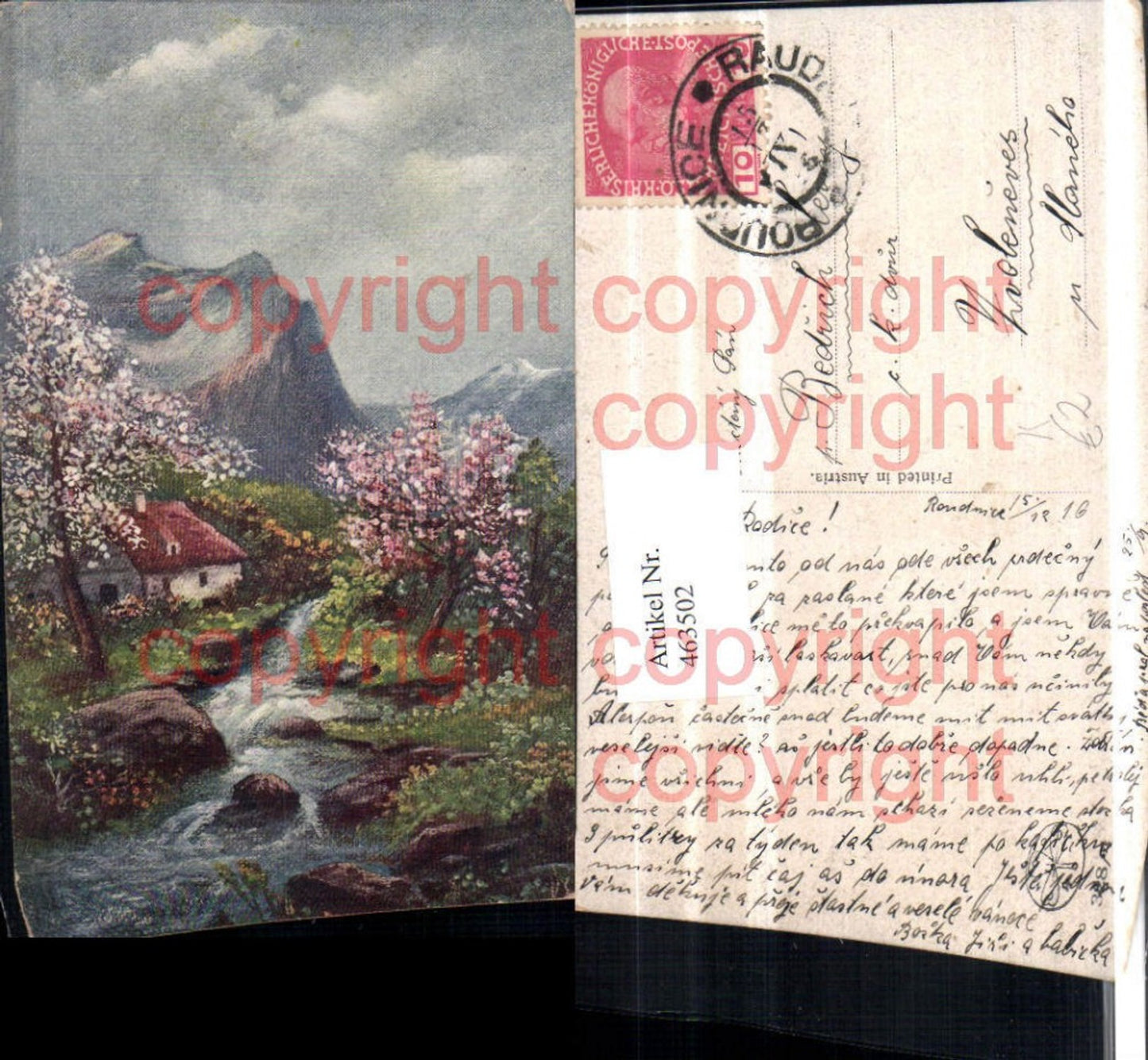 463502,Künstler AK Landschaft Bergkulisse Baumblüte